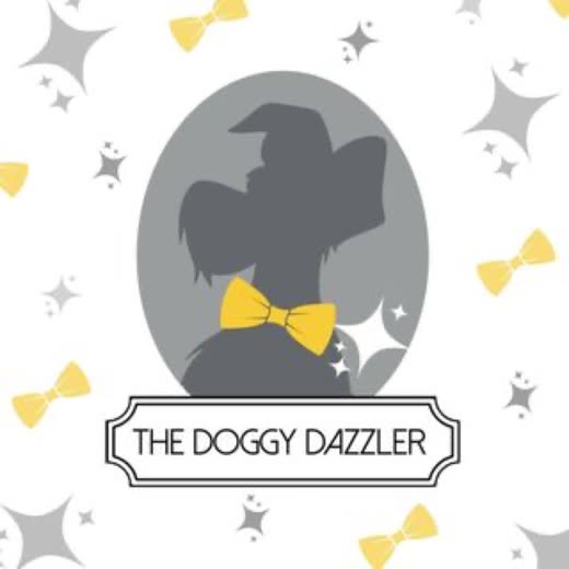 The Doggy Dazzler's fluffy dog emblem in a yellow bow tie